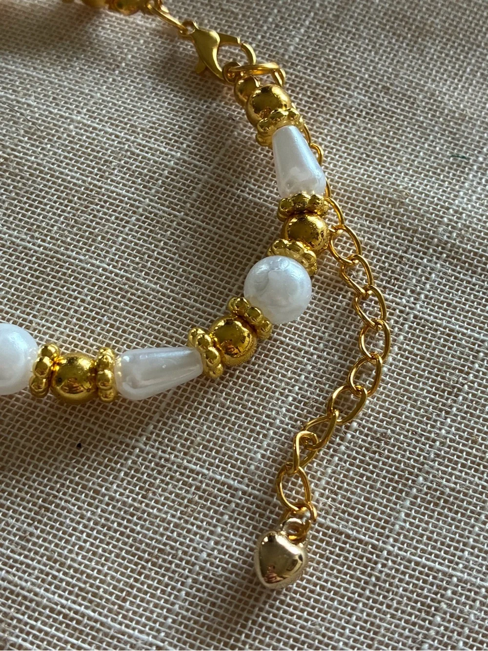 Gold & White Beaded Cross Bracelet, anklet and Earring Set